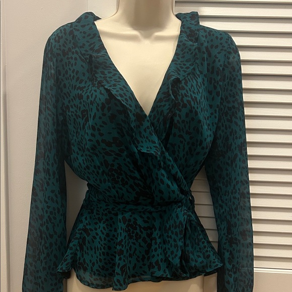 AQUA Elegant Teal Animal Print Blouse - Picture 1 of 7
